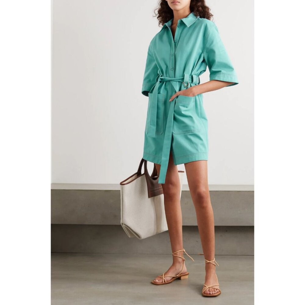 Stine Goya Carli Belted Mini Shirt Dress Turquoise Size Small